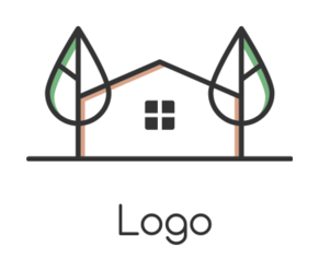 Create a of line art home and tree