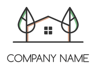 Create a logo of line art home and tree