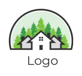 real estate logo line art house with pine trees 