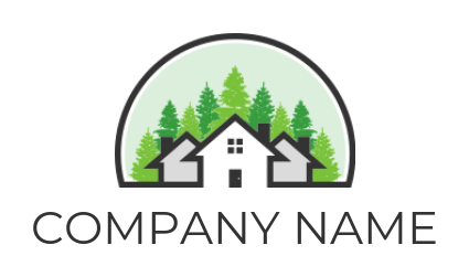 real estate logo line art house with pine trees 