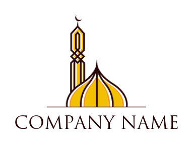 generate a religious logo line art Islamic minaret and dome mosque 