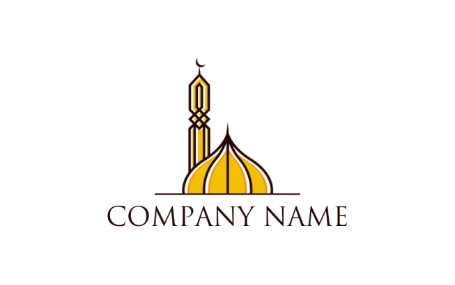 generate a religious logo line art Islamic minaret and dome mosque 