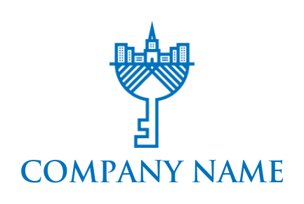 real estate logo line art key with buildings