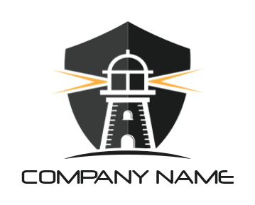 insurance logo symbol with line art lighthouse in shield - logodesign.net