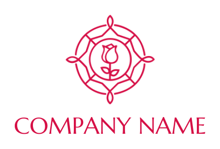 beauty logo line art rose inside ornament circle
