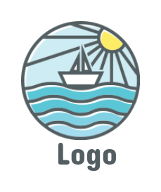 make a travel logo sailing ship in sea with sun 