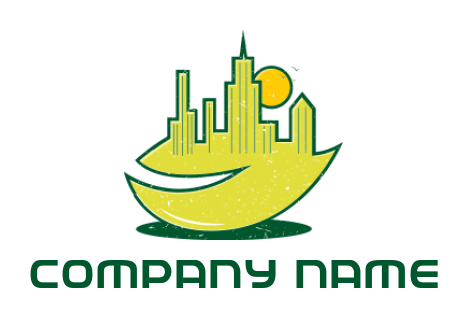 real estate logo skyline on leaf sun and birds