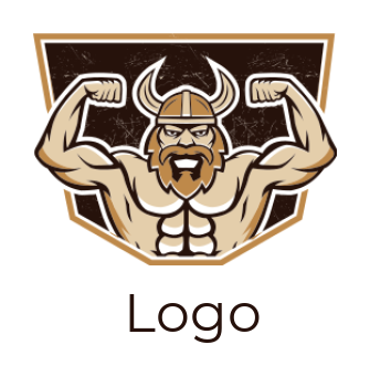 make a fitness logo line art viking flexing in shield