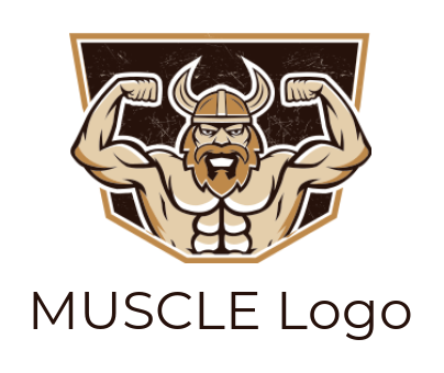 make a fitness logo line art viking flexing in shield