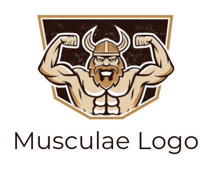 make a fitness logo line art viking flexing in shield