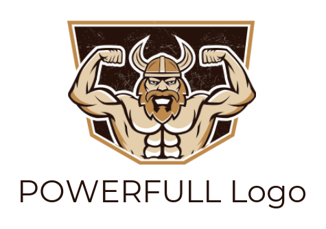 make a fitness logo line art viking flexing in shield