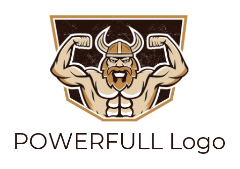 make a fitness logo line art viking flexing in shield