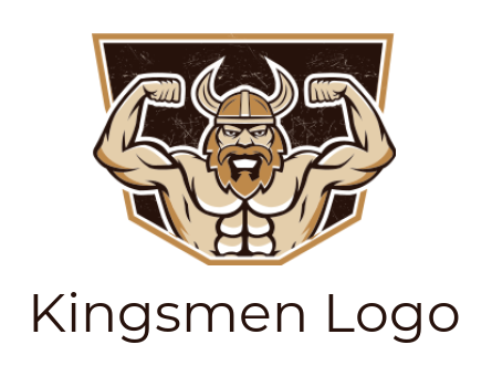 make a fitness logo line art viking flexing in shield