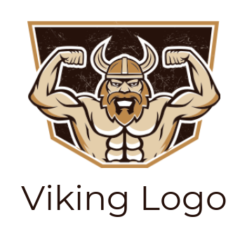 make a fitness logo line art viking flexing in shield