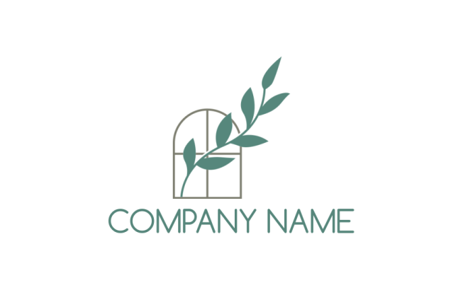 property logo icon line art window with leaves
