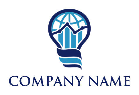make an investment logo line globe inside the bulb with graph line and bars