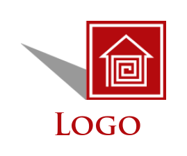real estate logo illustration line house in square with shadow 