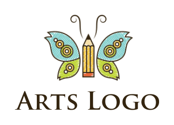 arts logo line pencil merge with butterfly wings