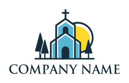 make a religious logo line style church house with sun and trees - logodesign.net