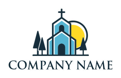 make a religious logo line style church house with sun and trees - logodesign.net