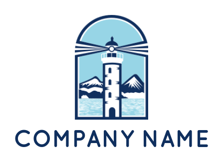 design a insurance logo line style lighthouse with beacon and mountains