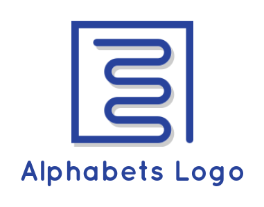 Letter E logo icon line art inside square