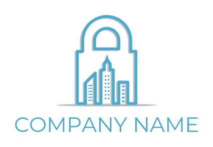 create a security logo lock buildings line art