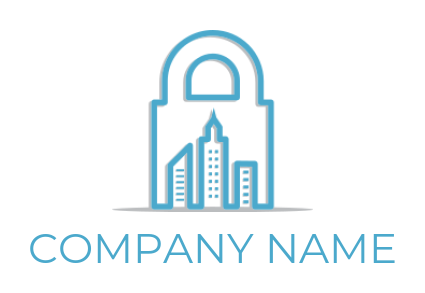 make a security logo lock with buildings line art - logodesign.net