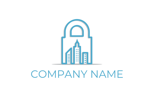 make a security logo lock with buildings line art - logodesign.net