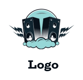 Music logo loudspeakers on clouds