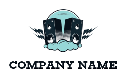 Music logo loudspeakers on clouds
