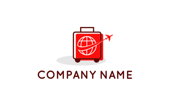 create a travel logo luggage with airplane and globe 