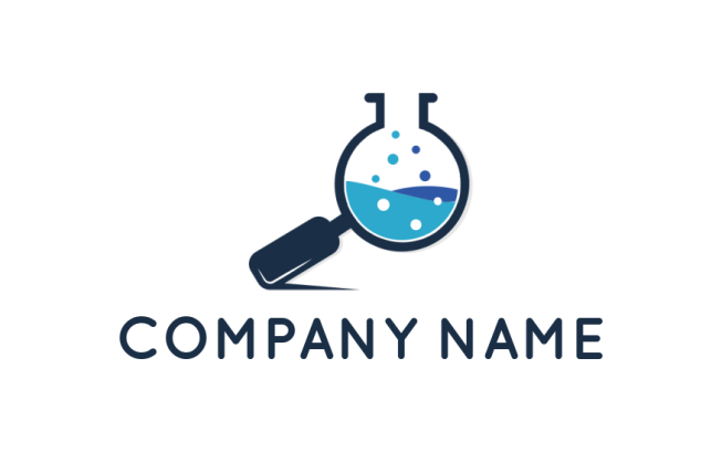 research logo online magnifying glass forming chemical flask - logodesign.net