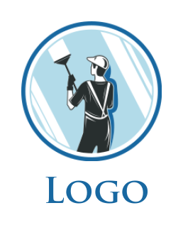 cleaning logo man cleaning window inside circle