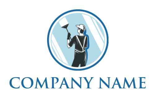 cleaning logo man cleaning window inside circle