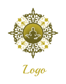 spirituality logo template man doing pray inside mandala 