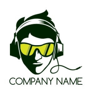 man face with headphones and sunglasses logo template