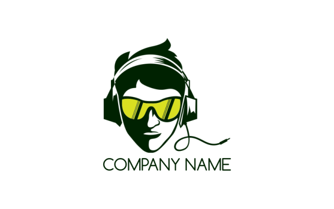 entertainment logo symbol man face with headphones and sunglasses