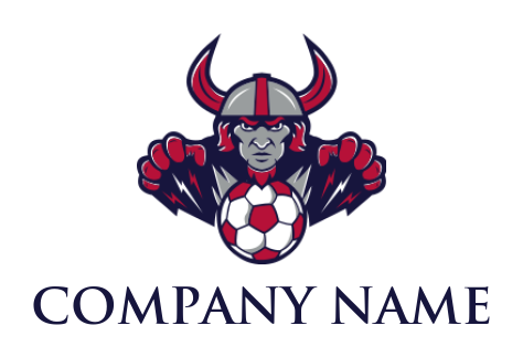 sports logo maker man flying with soccer ball and lightning bolt