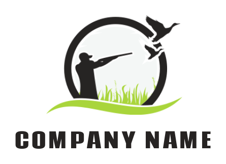 generate a pet logo of a man hunting duck