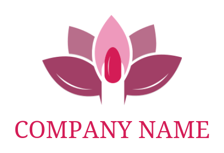 spa logo finger red nail polish over a lotus 