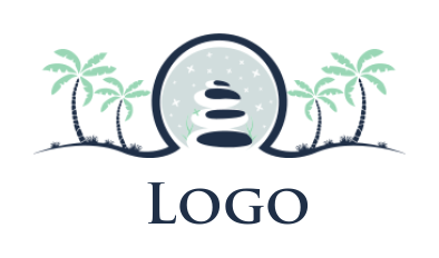 spa logo maker massage stones in circle with palm trees 