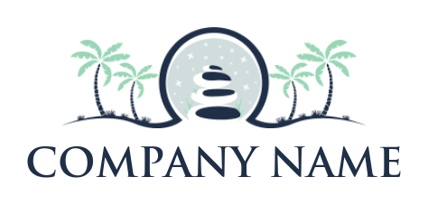 spa logo maker massage stones in circle with palm trees 