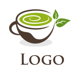 food logo maker Matcha tea cup with leaves - logodesign.net