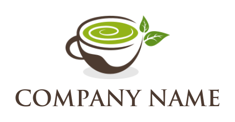 food logo maker Matcha tea cup with leaves - logodesign.net