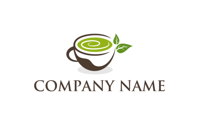 food logo maker Matcha tea cup with leaves - logodesign.net