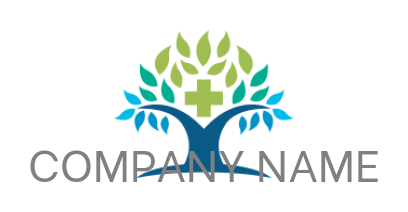 medical cross and leaves forming tree shape logo maker