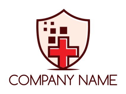 medical cross with pixels in shield logo sample