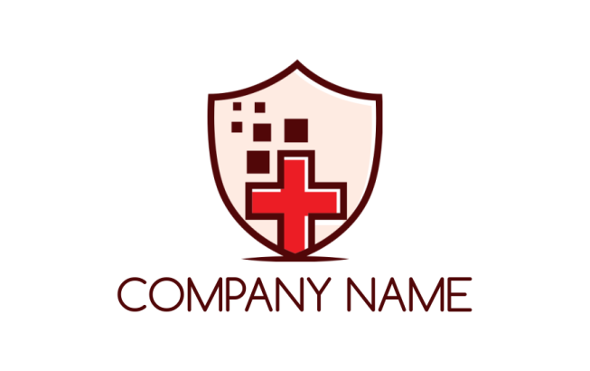medical cross with pixels in shield logo sample