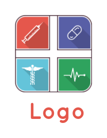medical logo syringe capsule heartbeat squares